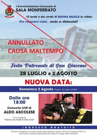 CONCERTO LIVE DI ALDO ASCOLESE - ANNULLATO CAUSA MALTEMPO
